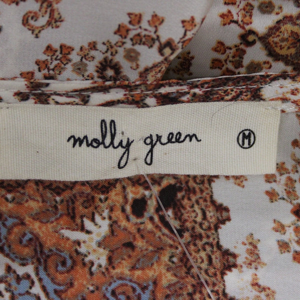 Molly Green $69 NEW Miriam Wrap Sz M Ivory Rust Satin Bohemian Polyester Dress