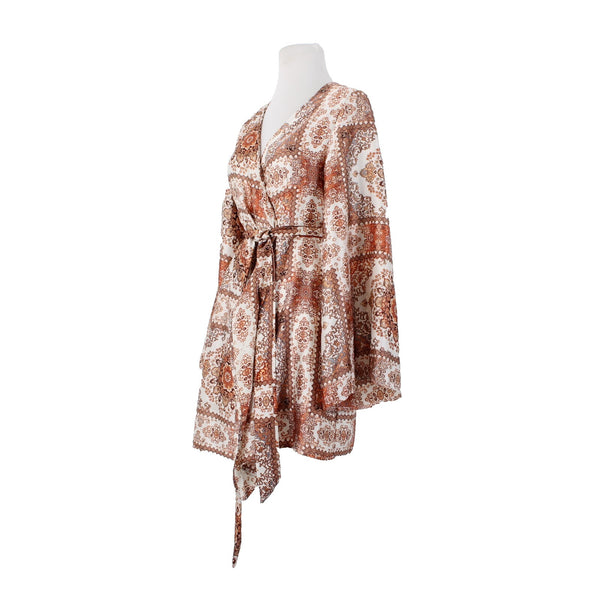 Molly Green $69 NEW Miriam Wrap Sz M Ivory Rust Satin Bohemian Polyester Dress