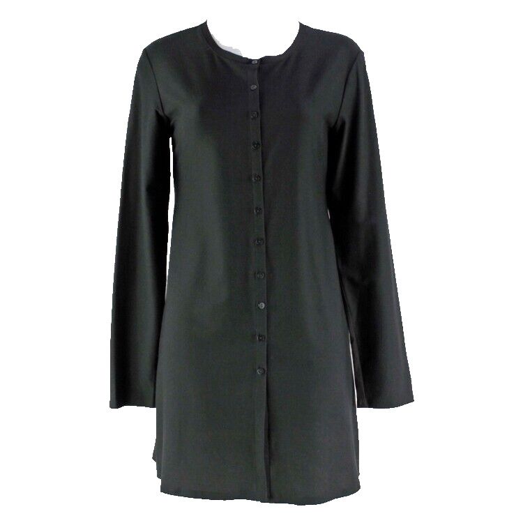 Eileen Fisher Sz S Black Rayon Nylon Spandex Button Front Jacket
