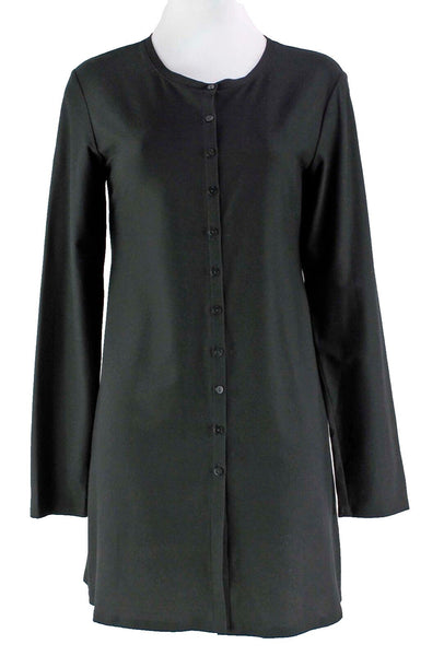 Eileen Fisher Sz S Black Rayon Nylon Spandex Button Front Jacket