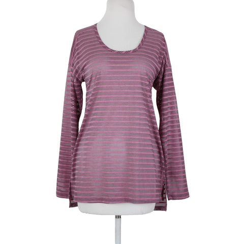 ExOfficio Sz Sp Purple Black Sheer Striped Round Neck Polyester Spandex Top