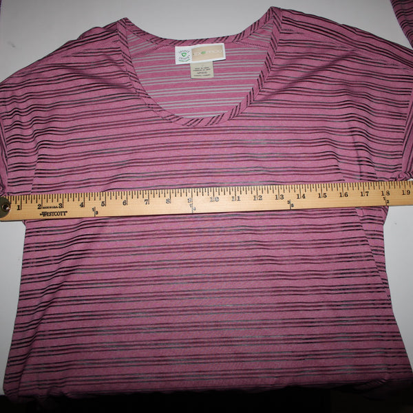 ExOfficio Sz Sp Purple Black Sheer Striped Round Neck Polyester Spandex Top