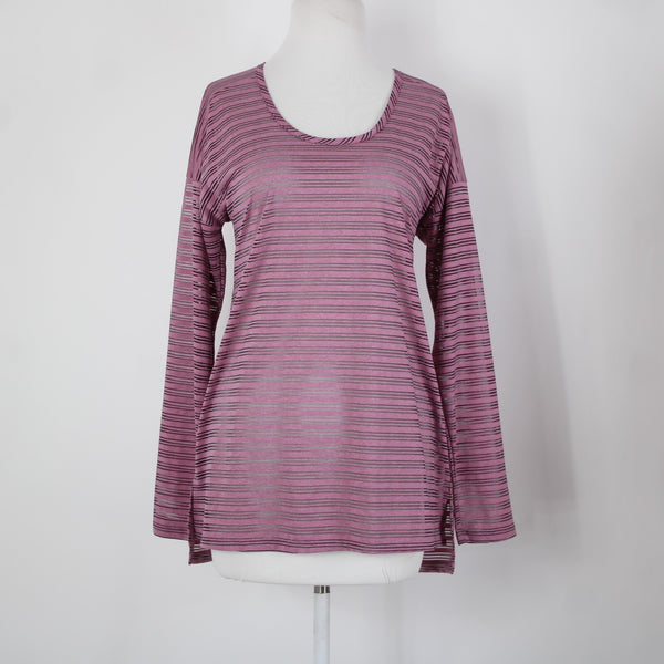 ExOfficio Sz Sp Purple Black Sheer Striped Round Neck Polyester Spandex Top