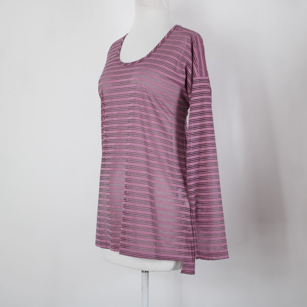 ExOfficio Sz Sp Purple Black Sheer Striped Round Neck Polyester Spandex Top