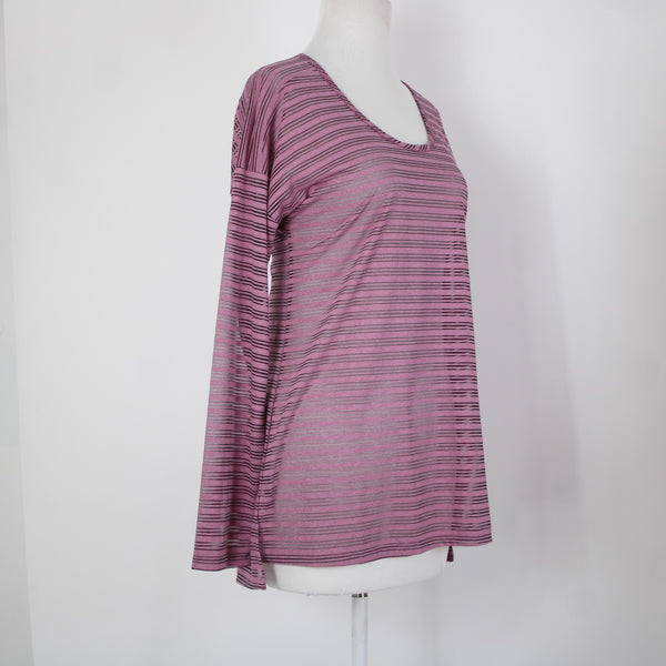 ExOfficio Sz Sp Purple Black Sheer Striped Round Neck Polyester Spandex Top