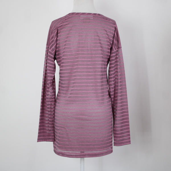 ExOfficio Sz Sp Purple Black Sheer Striped Round Neck Polyester Spandex Top