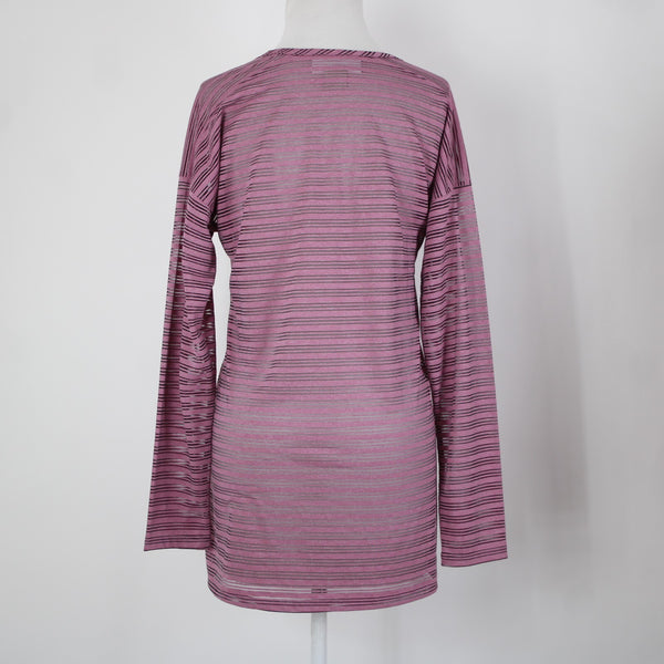 ExOfficio Sz Sp Purple Black Sheer Striped Round Neck Polyester Spandex Top