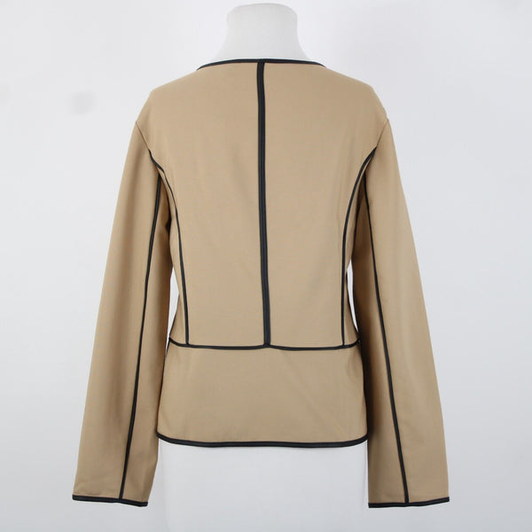 Chicos NEW $139 Sz 1 Arabian Camel Tan Black Leather Trim Cotton Poly Jacket