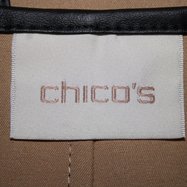 Chicos NEW $139 Sz 1 Arabian Camel Tan Black Leather Trim Cotton Poly Jacket