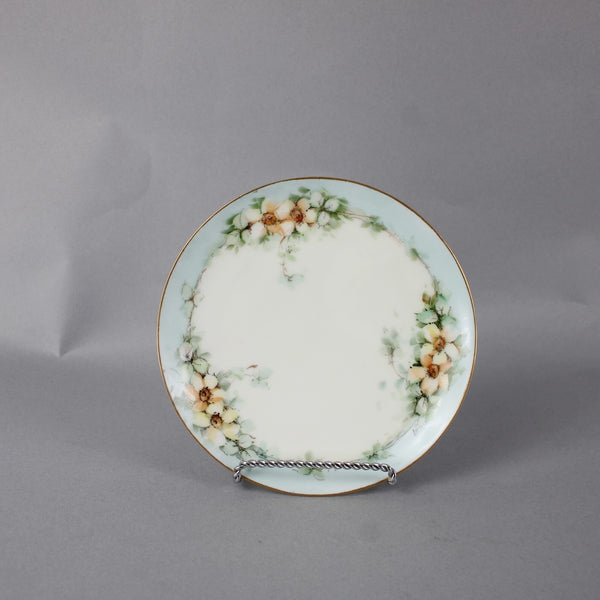 Thomes Handpainted Plate Sevres Light Blue Yellow Floral Painted 6.5" Plate