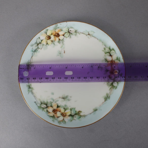 Thomes Handpainted Plate Sevres Light Blue Yellow Floral Painted 6.5" Plate