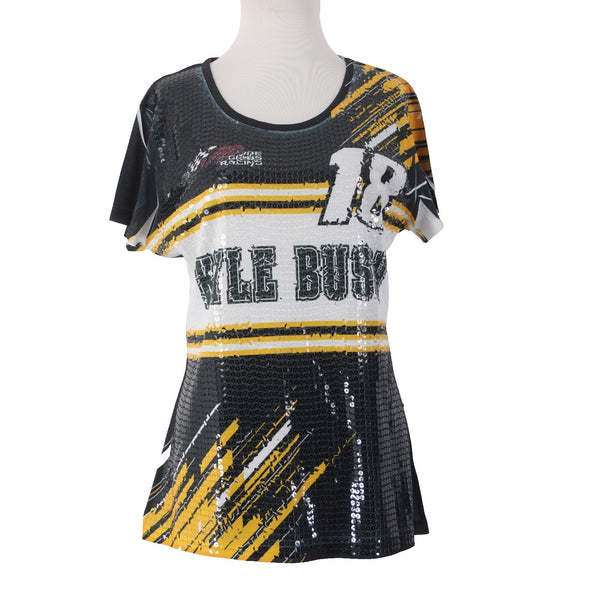 Over The Wall Top Sz XL Black White Yellow Sequin Kyle Busch 18 100% Poly Top