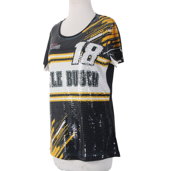 Over The Wall Top Sz XL Black White Yellow Sequin Kyle Busch 18 100% Poly Top