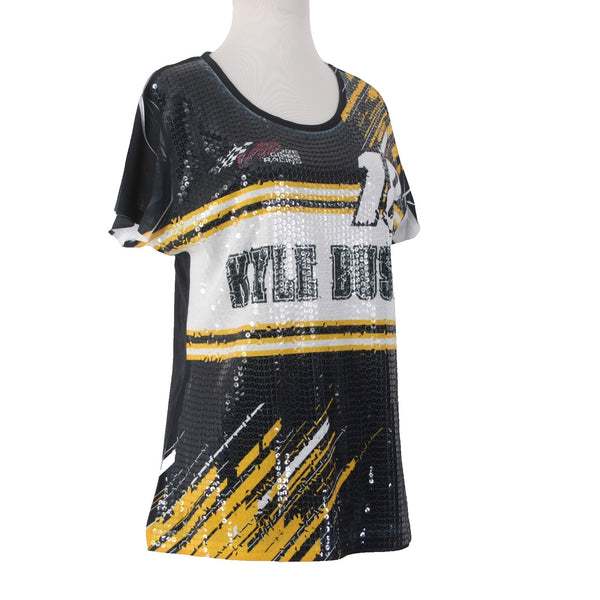 Over The Wall Top Sz XL Black White Yellow Sequin Kyle Busch 18 100% Poly Top