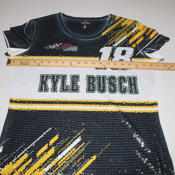 Over The Wall Top Sz XL Black White Yellow Sequin Kyle Busch 18 100% Poly Top