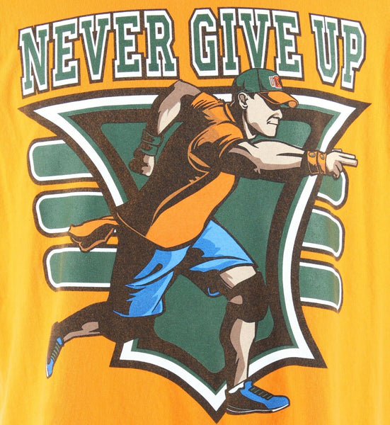 WWE Authentic Sz XL Orange Multi Never Give Up 100% Cotton T Shirt