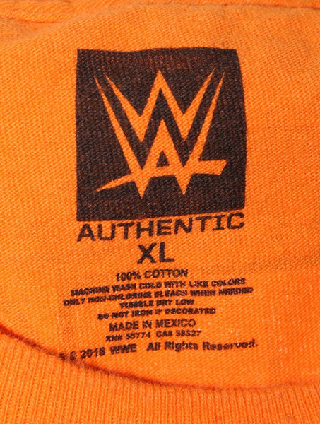 WWE Authentic Sz XL Orange Multi Never Give Up 100% Cotton T Shirt