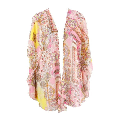 Elan NEW $55 Sz OS Pink Yellow Multi Drop Shlouder Polyester Wrap Cardigan