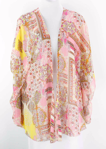 Elan NEW $55 Sz OS Pink Yellow Multi Drop Shlouder Polyester Wrap Cardigan