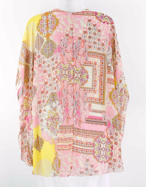 Elan NEW $55 Sz OS Pink Yellow Multi Drop Shlouder Polyester Wrap Cardigan