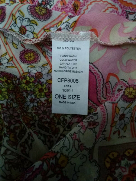 Elan NEW $55 Sz OS Pink Yellow Multi Drop Shlouder Polyester Wrap Cardigan