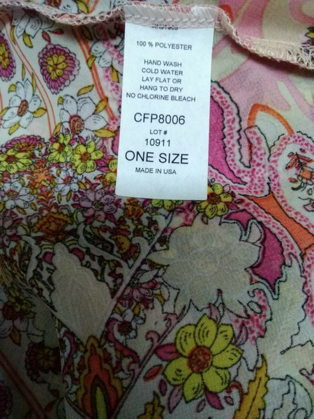 Elan NEW $55 Sz OS Pink Yellow Multi Drop Shlouder Polyester Wrap Cardigan