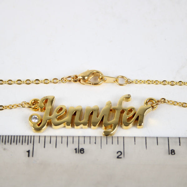 JENNIFER NEW Name Goldtone Rhinestone Accent 14.5" 4.5" Multi Ring Ext Necklace