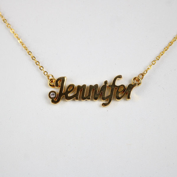 JENNIFER NEW Name Goldtone Rhinestone Accent 14.5" 4.5" Multi Ring Ext Necklace