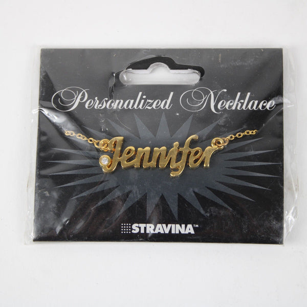 JENNIFER NEW Name Goldtone Rhinestone Accent 14.5" 4.5" Multi Ring Ext Necklace