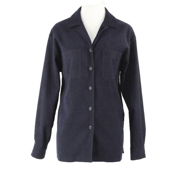 Talbots Sz S Navy Blue Button Front Polyester Spandex Brushed Twill Heavy Top