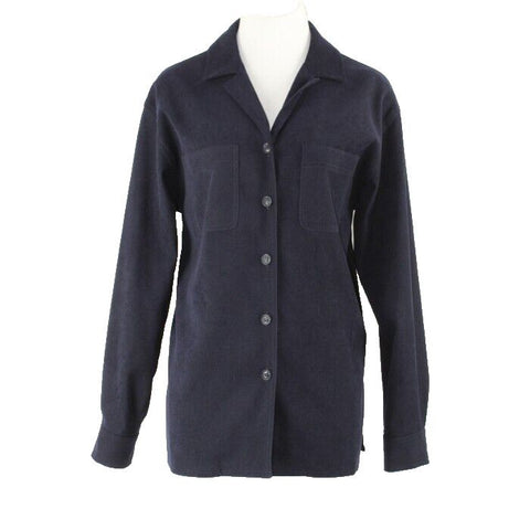 Talbots Sz S Navy Blue Button Front Polyester Spandex Brushed Twill Heavy Top
