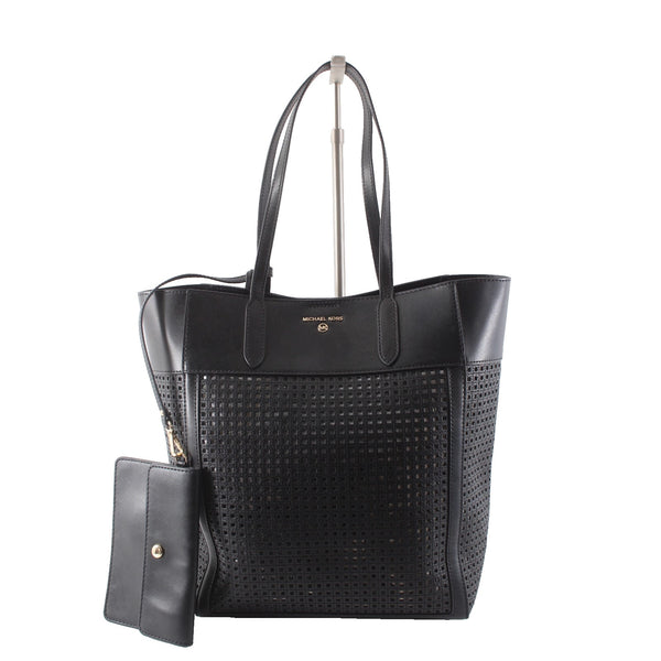 Michael Kors Purse Sinclair 13 x 12 x 5 Black Perforated Leather Shopper Tote