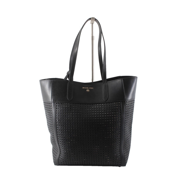 Michael Kors Purse Sinclair 13 x 12 x 5 Black Perforated Leather Shopper Tote