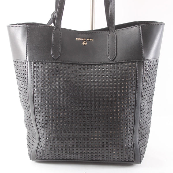 Michael Kors Purse Sinclair 13 x 12 x 5 Black Perforated Leather Shopper Tote