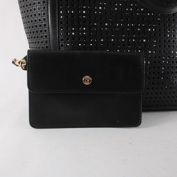 Michael Kors Purse Sinclair 13 x 12 x 5 Black Perforated Leather Shopper Tote