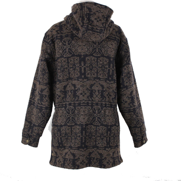 Woolrich Sz S Brown Navy Hooded Lined Pockets Wool Nylon Poly Jacket