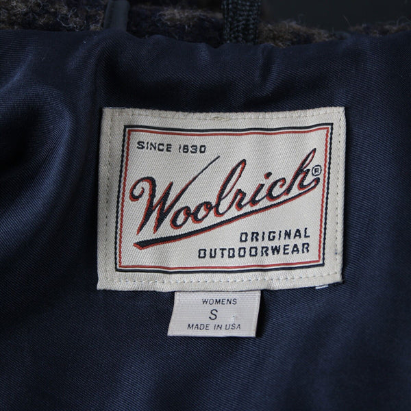 Woolrich Sz S Brown Navy Hooded Lined Pockets Wool Nylon Poly Jacket