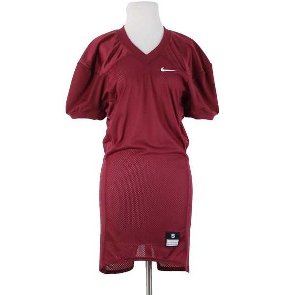 Nike Sz 2 Burgundy White Logo Knee Length 100% Nylon Polyamide Jersey Dress