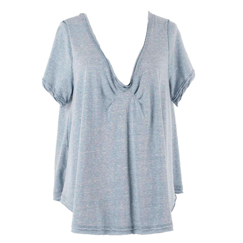 We The Free Sz XS Blue V Neck Aysmmetric Short Sleeve Polyester Cotton Top