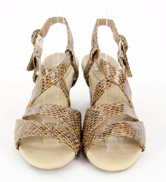 Kumfs Sz 39 Halo Tawny Snake Gold Reptile Print 2.5" Sandal Heels D294