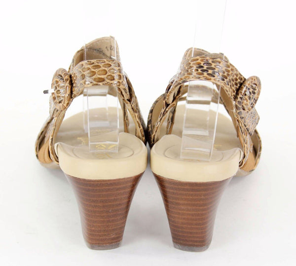Kumfs Sz 39 Halo Tawny Snake Gold Reptile Print 2.5" Sandal Heels D294
