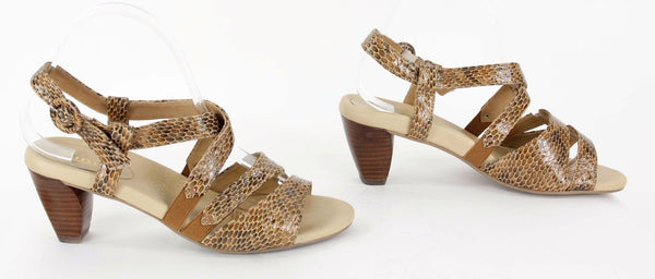 Kumfs Sz 39 Halo Tawny Snake Gold Reptile Print 2.5" Sandal Heels D294