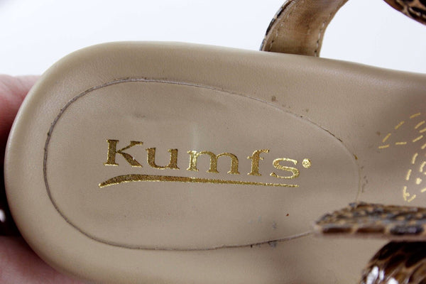 Kumfs Sz 39 Halo Tawny Snake Gold Reptile Print 2.5" Sandal Heels D294