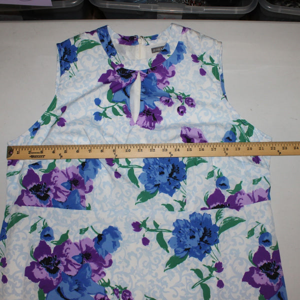 Jessica London Dress Sz 18W White Blue Multi Color Floral Lined 100% Poly Dress