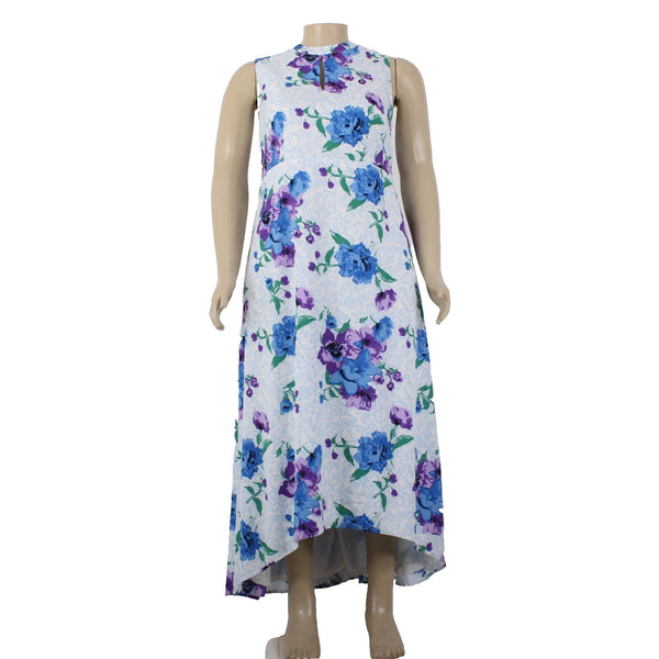 Jessica London Dress Sz 18W White Blue Multi Color Floral Lined 100% Poly Dress