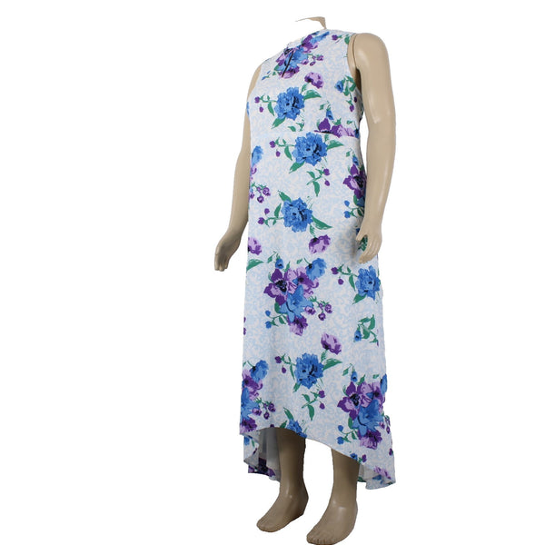 Jessica London Dress Sz 18W White Blue Multi Color Floral Lined 100% Poly Dress