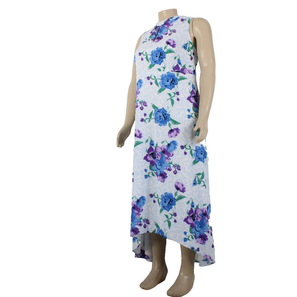 Jessica London Dress Sz 18W White Blue Multi Color Floral Lined 100% Poly Dress