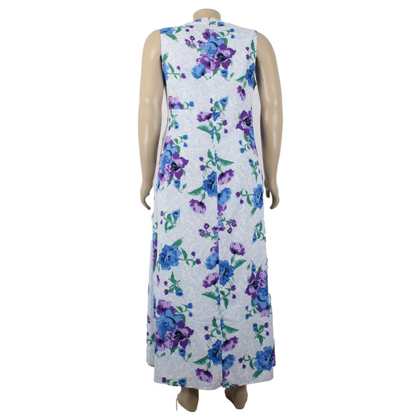 Jessica London Dress Sz 18W White Blue Multi Color Floral Lined 100% Poly Dress