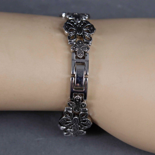 GOSSIP 7in Silvertone Metal Marcasite Accent Bracelet Wrist Watch