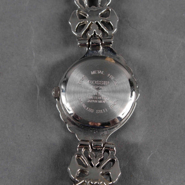 GOSSIP 7in Silvertone Metal Marcasite Accent Bracelet Wrist Watch